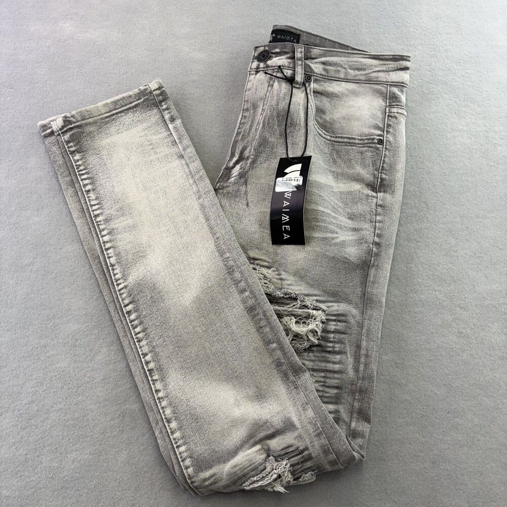 WAIMEA Denim Jeans Mens Size 30 Skinny Fit Distressed Moto NWT